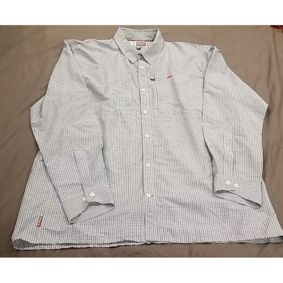 Simms Shirt Mens XXL Blue Plaid Fishing Insect Shield Vented Button Down Hiking - Picture 1 of 12